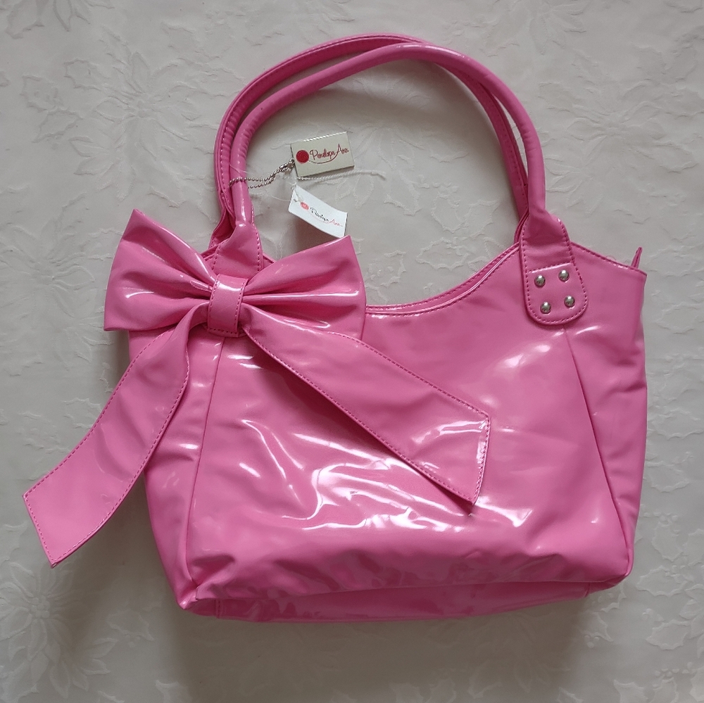 New 🆕 Penelope Ann Pink Bow Tote Silver Metal Tag